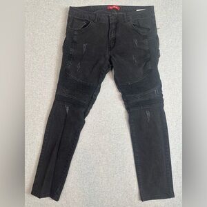 RNT 23 Moto Jeans Mens 34 Black Distressed Premium Collection London‎